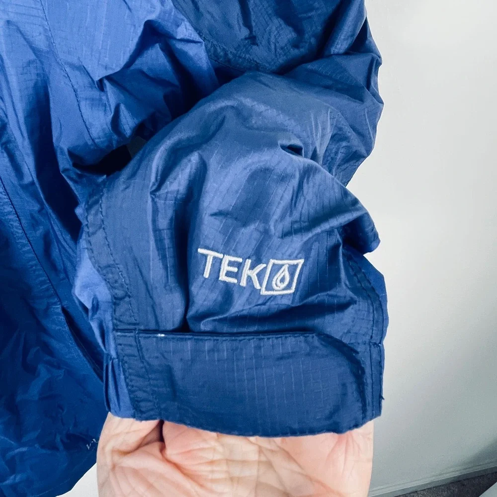 LL Bean Kids Blue TEK Hooded Fleece Lined Rain Jacket Large 14-16